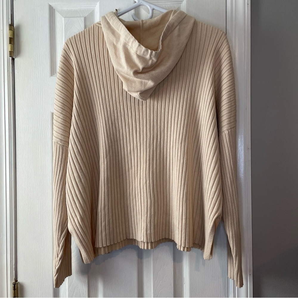 Aqua Women's XXXL Ribbed Knit Hooded Sweater Pullover Beige Drop Shoulder Loose - Picture 9 of 16
